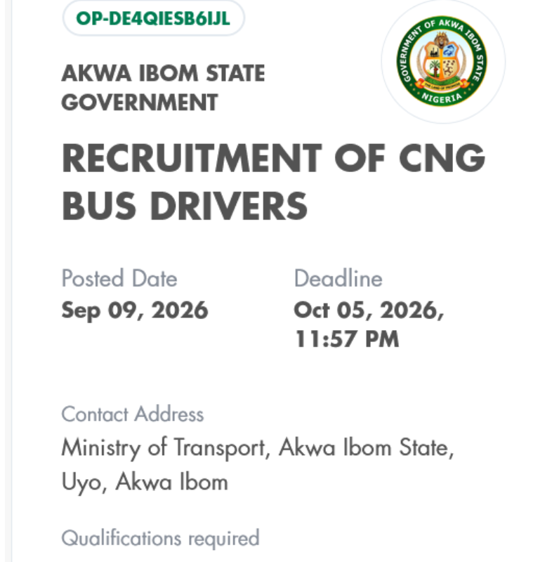 Akwa Ibom CNG Bus Driver Recruitment